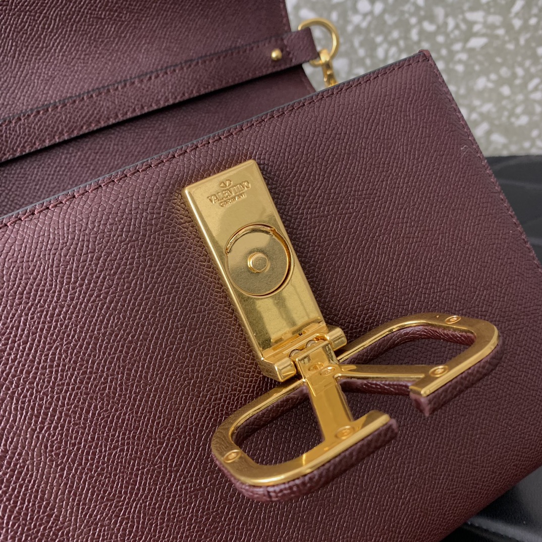 Valentino Garavani Vsling Small Handbag in Burgundy Grainy Calfskin 